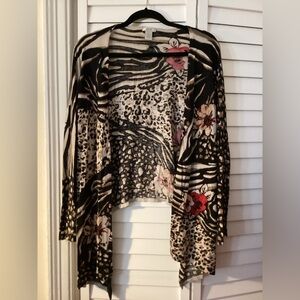 Cache Women's Animal Print Cardigan with Floral Accents size XL